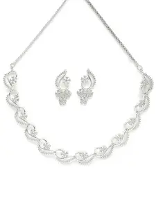 Karatcart Elegant Silver Plated American Diamond Necklace Set for Women