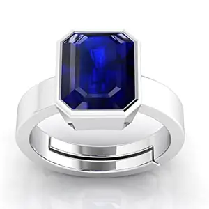 SIDHARTH GEMS Unheated Untreatet 3.00 Carat AAA+ Quality Natural Blue Sapphire Neelam Silver Plated Adjustable Gemstone Ring for Women's and Men's (Lab - Certified)