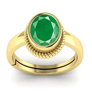 DINJEWEL 10.25 Ratti/11.00 Carat Natural Emerald/Panna Loose Gemstone Gold Plated Adjustable Ring For Women And Men