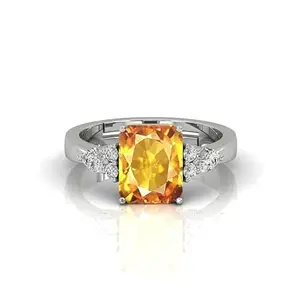 LMDLACHAMA 10.25 Ratti Yellow Sapphire Stone Silver Plated Adjustable Ring Original and Certified Natural Pukhraj Unheated and Untreated Gemstone Free Size Anguthi for Men and Women