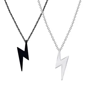 SILVER SHINE Style Lightning Bolt Thunder Necklace Punk Fashion BlackSilver Pendant Set