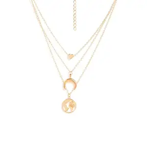 SOHI Pack of 3 Gold Plated Multilayer Chain Necklace for Women and Girls | Multilayer Pendant with Chain Necklace | chain set for women | chain with pendant for women | dainty jewellery