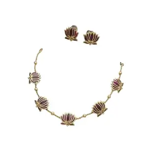 traditional brown color lotus flower choker design necklace set