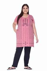 In Love Women's Plus Size Ethnic Print Longline T-Shirt with Pyjama Set