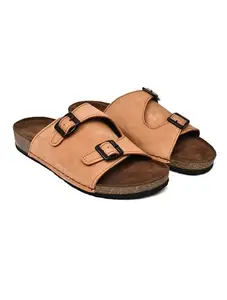 NICO NERINI Men's Genuine Leather Slip-On Sandals with Double Buckle Straps – Comfortable Casual Open-Toe Footwear