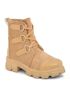 Longwalk Premium Classic Women High Ankle Boots, Trekking & Hiking Outdoor Footwear, Durable and Comfortable Beige