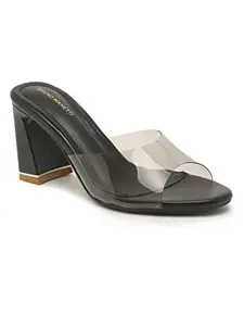 Bruno Manetti women's Black Slipon Back Open Upper Transparent Heel Sandal
