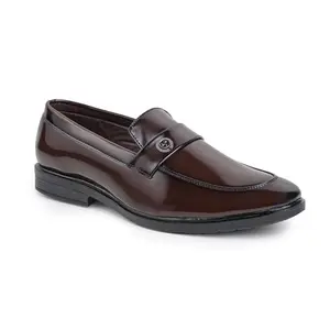 NAATU Formal Shoes for Men | Slip On Formal Shoes Men | Office Shoes for Man | Glossy Men Formal Shoes for Professional, Formal Wear | Comfortable, Anti Slip Office Shoes (Brown)