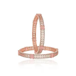 Ratnavali Jewels Rose Gold Plated American Diamond Pink Sleek Stylish Chudi Bangles set for Women 2.8