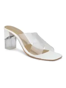 INC.5 Women White Transparent Open Toe Block Heels
