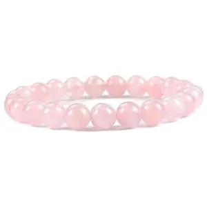 Rose Quartz Crystal Bracelet for Men and Women | 8mm Round Beads | Unisex Healing Stone Bracelet for Love, Harmony & Positive Energy (Pack of 1)