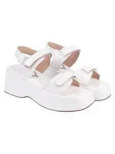 Shoetopia Women's White Platform Sandals – Chunky Velcro Strap Wedges, Comfortable Open||Toe Casual Streetwear, Travel & Daily Style Footwear EU40