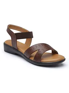 AROOM Casual Synthetic Leather Sandals | Ethnic Women's Flats | Latest Stylish Design for Women | Comfortable Slippers (Brown, numeric_8)