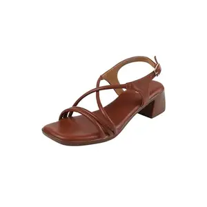 Mochi Women's Brown Leather Block Heel Sandals UK/3 EU/36(33-1292)