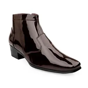Baxxico Men's 2 Inch Heel Height Increasing Brown Patent Leather Formal Slip-on Shoes-6UK[BAX993-Brown]
