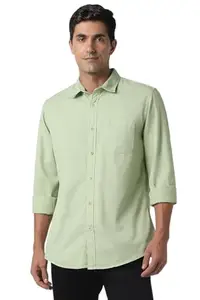 Peter England Men's Solid Slim Fit Shirt (PJSFASLPC44148_Green