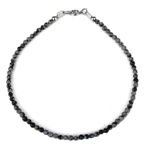 LKBEADS Silver Plated Bracelet with Multicolor Smooth Snowflake Obsidian Beads – Round 2mm – 7 inch Adjustable – For Men & Women|LK_STACK_06200