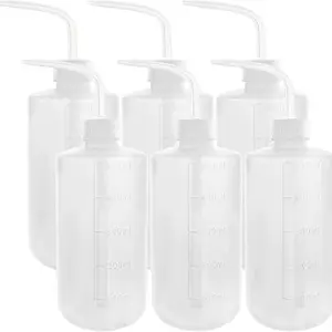 Salco 6pcs 500ml Plastic Safety Wash Bottles Lab Squeeze LDPE Squirt Tattoo Bottle with Narrow Mouth and Scale Labels 17oz x 6