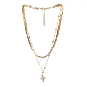 Ayesha Two-Layered Gold Necklace With Ballerina Pendant And Diamonti