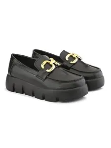 STANPHORD Women's Stormlace Black Moccasins Loafers_5 UK (WTPNV L1)