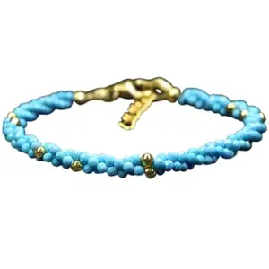 Gems_Hub Gold Plated Bracelet with Blue Faceted Turquoise Beads – Round 3mm – For Men & Women|FIZA_LINK_06545