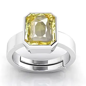 Anuj Sales Certified Unheated Untreatet 13.00 Ratti A+ Quality Natural Yellow Sapphire Pukhraj Gemstone Silver Adjustable Ring for Women's and Men's