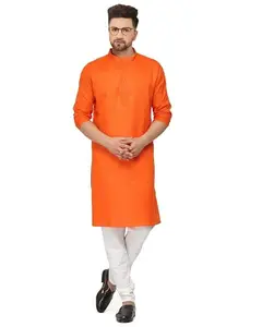 AishwarryaLaxmi Plain Cotton Solid Orange Men's Kurta (XXXL)