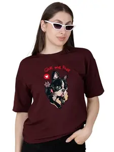 Five Dog Printed Round Neck T-Shirt for Women – Comfort Fit Basic | Versatile & Fashionable Cotton Casual for Everyday Wear Trendy Oversized T-Shirts for Women & Girls | Stylish Women's T-Shirts