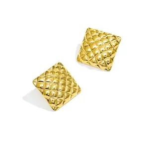 PRIVIU Studio Gold Plated Stainless Steel Square Stud Earrings for Women|Anti-Tarnish Chunky Daily Earrings for Girls |Gift For Birthday, Valentine Day, Friendship Day