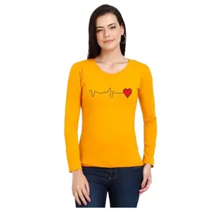 Cotton Blend Round Neck Fullsleeve Printed T Shirt for Women, Pack of 1_Women_Fullsleeve_Yellow-009_S