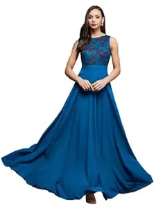 Miss Chase Women's Round Neck Sleeveless Floral Lace Fit & Flare Maxi Dress