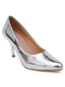 GLO GLAMP Kitten Formal Wear Classic Pointed Toe Heels Sandal (Silver, 3)