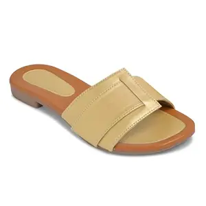Longwalk Women Golden Flat Sandals, Stylish Lightweight, Slip-On, Non-Slip Sole for Casual, Party & Everyday Wear