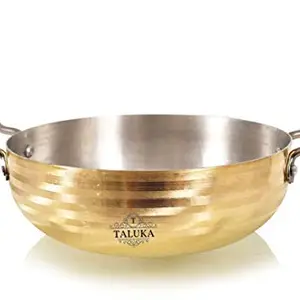 Taluka Taluka Brass Handmade Kadhai with Handle, (Yellow, 2.5 L, 8 cm X 25 cm)