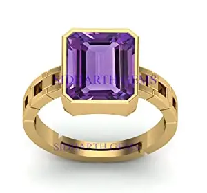 JEMSKART 5.25 Ratti 4.50 Carat Amethyst Gold Plated Ring Katela Ring Original Certified Purple Natural Jamuniya Stone Ring Astrological February Birthstone Adjustable Ring Size 16-26