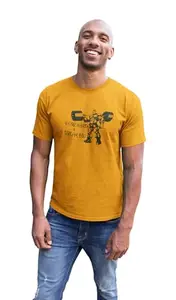 SHRI SAPTHAHARI ENTERPRISESWork Hard & Dream Big Yellow Round Neck Cotton Half Sleeved Men's T-Shirt with Printed Graphics