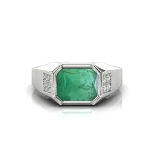 APSSTONE Natural 8.25 Ratti 8.00 Carat Natural Certified Emerald Gemstone Panna Emerald Birthstone SILVER plated Ring for Men's/Women's By Lab - Certified