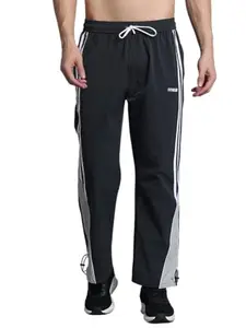 fitvalor Men's Gym & Yoga Wear Stretchable Striped Trackpant with Two Zipper Pockets (in, Alpha, L, Dark Grey)