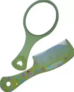 Feelhigh Mini Hair Comb For Hair Styling With Hand Mirror For Makeup, Comb With Mirror (Green)