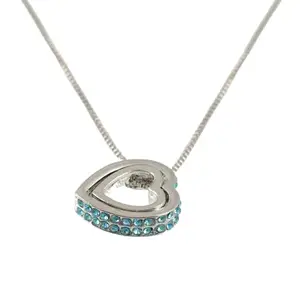 University Trendz Double Silver-Plated Green Crystal Heart Pendant Necklace