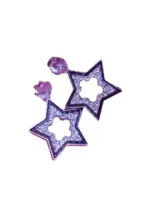 Jewels gallery house Star Dangle Earrings, Handmade Drop Design (Silver)