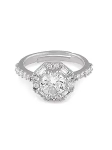 Lilly & Sparkle Silver toned CZ studded adjustable finger ring
