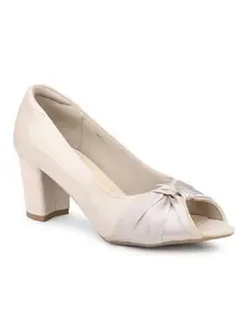 Inc.5 Women Beige Block Heels Peep Toe Pumps