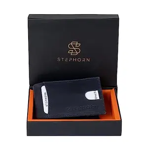 STEPHORN Genuine Leather Slim Wallet for Men | RFID Protection Minimal Thin Front Pocket Wallet Sleeve Card Holder for Men (Blue)