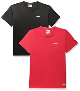 Charged Brisk-002 Melange Round Neck Sports T-Shirt Red Size 2Xl And Charged Energy-004 Interlock Knit Hexagon Emboss Round Neck Sports T-Shirt Black Size 2Xl