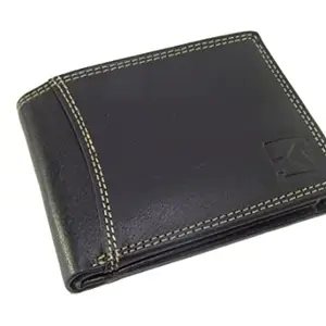 Young Arrow Men Casual Black Genuine Leather Wallet (8 Card Slots)