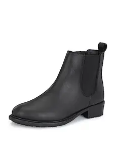 El Paso Black Faux Leather Casual Chelsea Boots For Women - 06 UK
