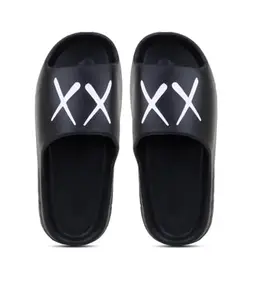 New Latest SLider for men || Slip-on SLipper || Comfortable and lightweighted Slipper (BLACK, UK Footwear Size System, Adult, Men, Numeric, Medium, 7)