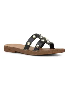 Inc.5 Women Black Casual Embellished Open Toe Flat Flatforms Euro-39