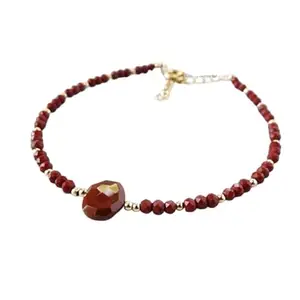 Gems_Hub Gold Plated Bracelet with Red Faceted Red Jasper Beads – Round 3mm – For Men & Women|FIZA_LINK_05767